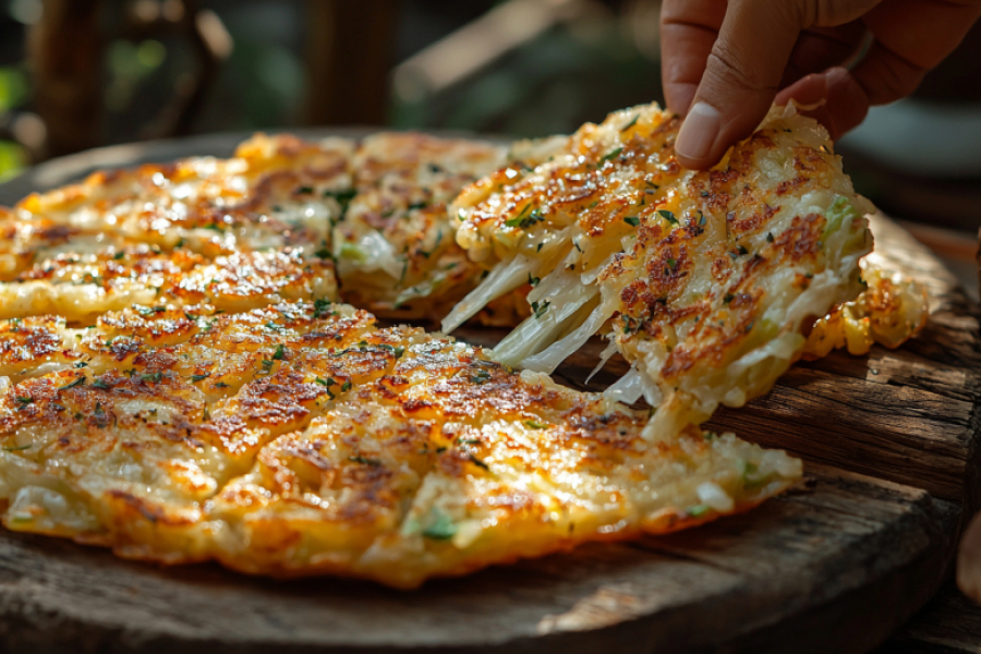 Кефир, мука и тертый сыр с чесноком &mdash; выливаю тесто на сковороду, накрываю крышкой. Лепешка &laquo;Чесночная&raquo; за 12 минут